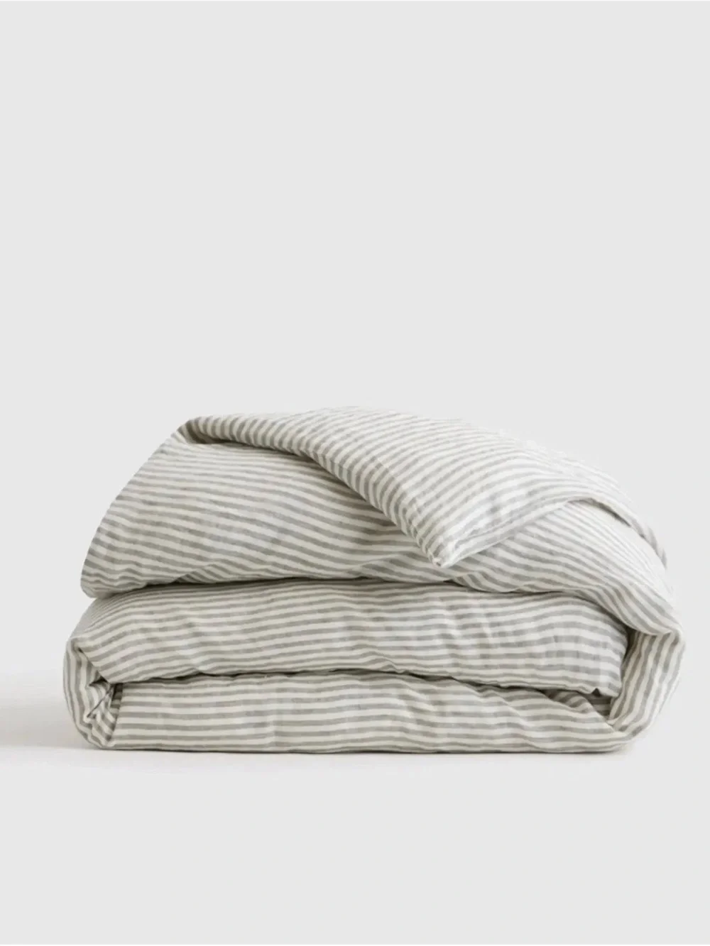 Quince 100% European Linen Striped Grey and White Queen Duvet cover